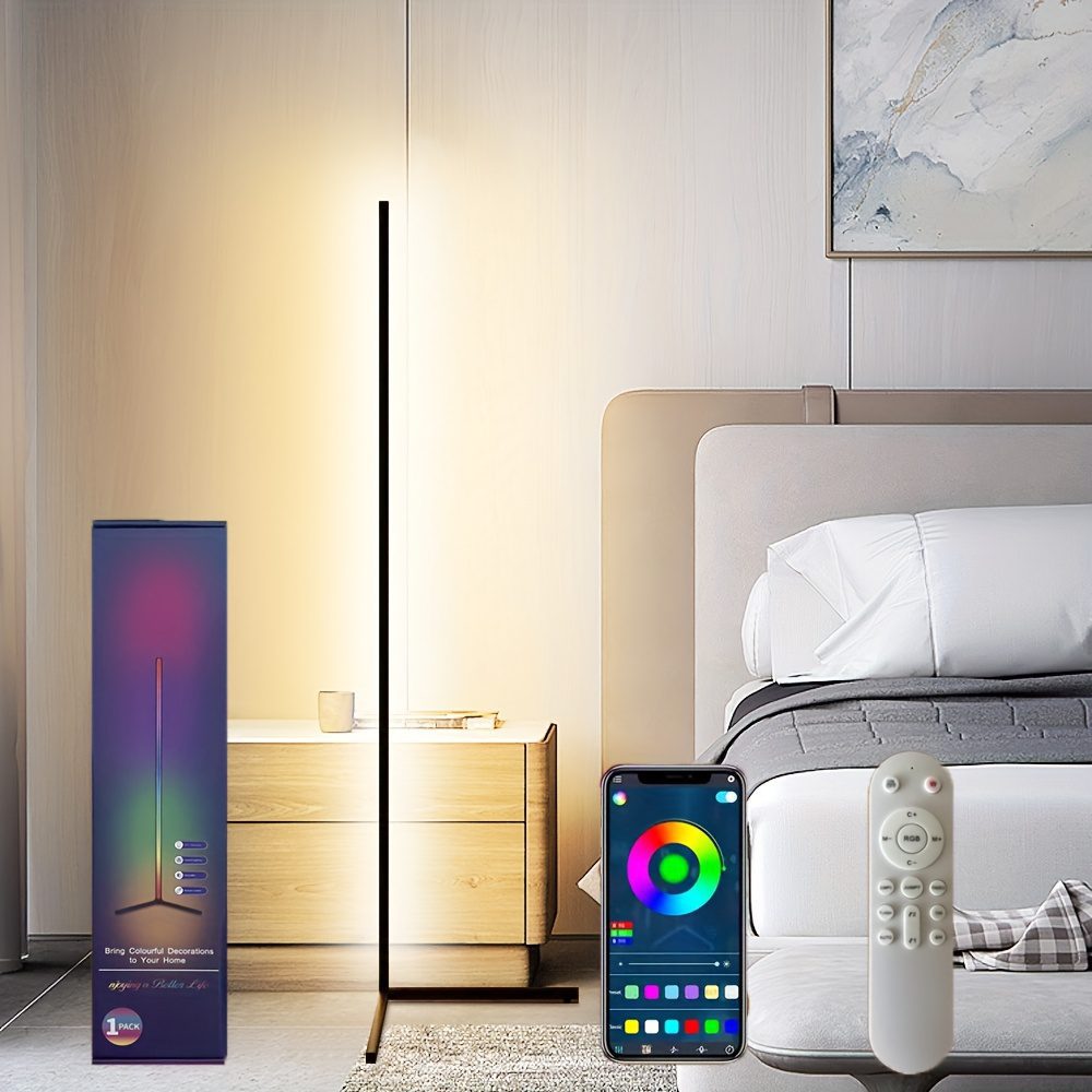 Smart RGB+White LED Floor Lamp with Music Sync, App control Modern Adjustable Gooseneck Corner Light for Gaming Room, Living Room, Party, RGB Color Changing Mood (/Metal) - Image 3
