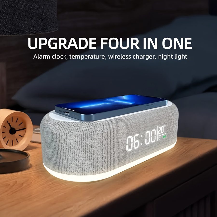 Wireless Charger, Adjustable Night Light, Time Temperature Display, Alarm Clock for Bedroom Desk, Charging Dock Station for Iphone 16 15 14 13 12 11 Pro Max/Mini/Plus/Xr/X/8 Airpods 2/ 3/ 4/ Pro/ Pro 2, for Samsung S25/S24/S23/S22/S21/S20/S10 - Image 4