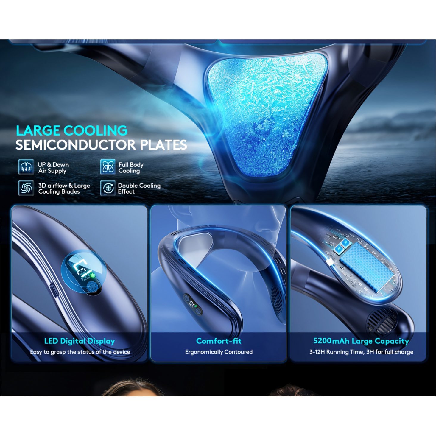 Neck Fan with Back Airflow, Ultra-Long Battery Life of 5200Mah, USB Fan Featuring Semiconductor Cooling Airflow, Bladeless Design, Portable Silent Air Conditioner, Rechargeable Essential for Holidays, Suitable for Both Women And Men - Image 6