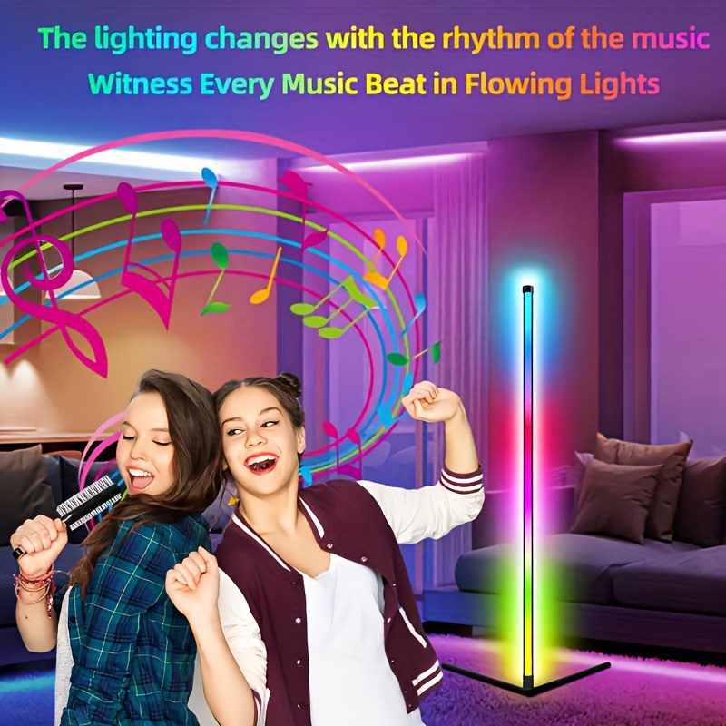 Smart RGB+White LED Floor Lamp with Music Sync, App control Modern Adjustable Gooseneck Corner Light for Gaming Room, Living Room, Party, RGB Color Changing Mood (/Metal) - Image 8