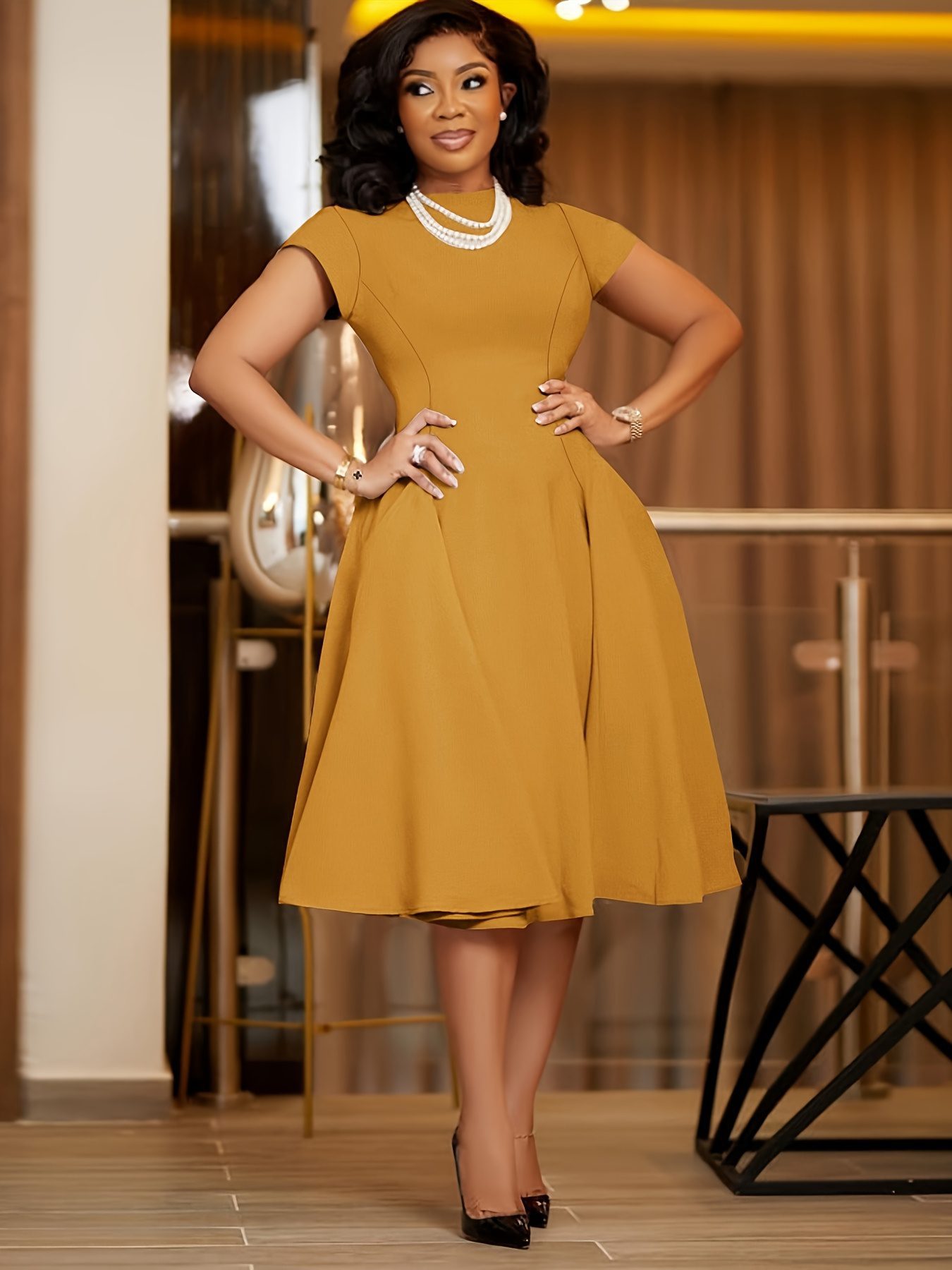 Women's Elegant Short-Sleeve A-Line Dress with Short Sleeves & Small Round Neck - Solid Color Short Dress Suitable for Spring/Summer, Commute, Office & Semi-Formal Wear - Machine Washable Slim Fit Dress - Image 8