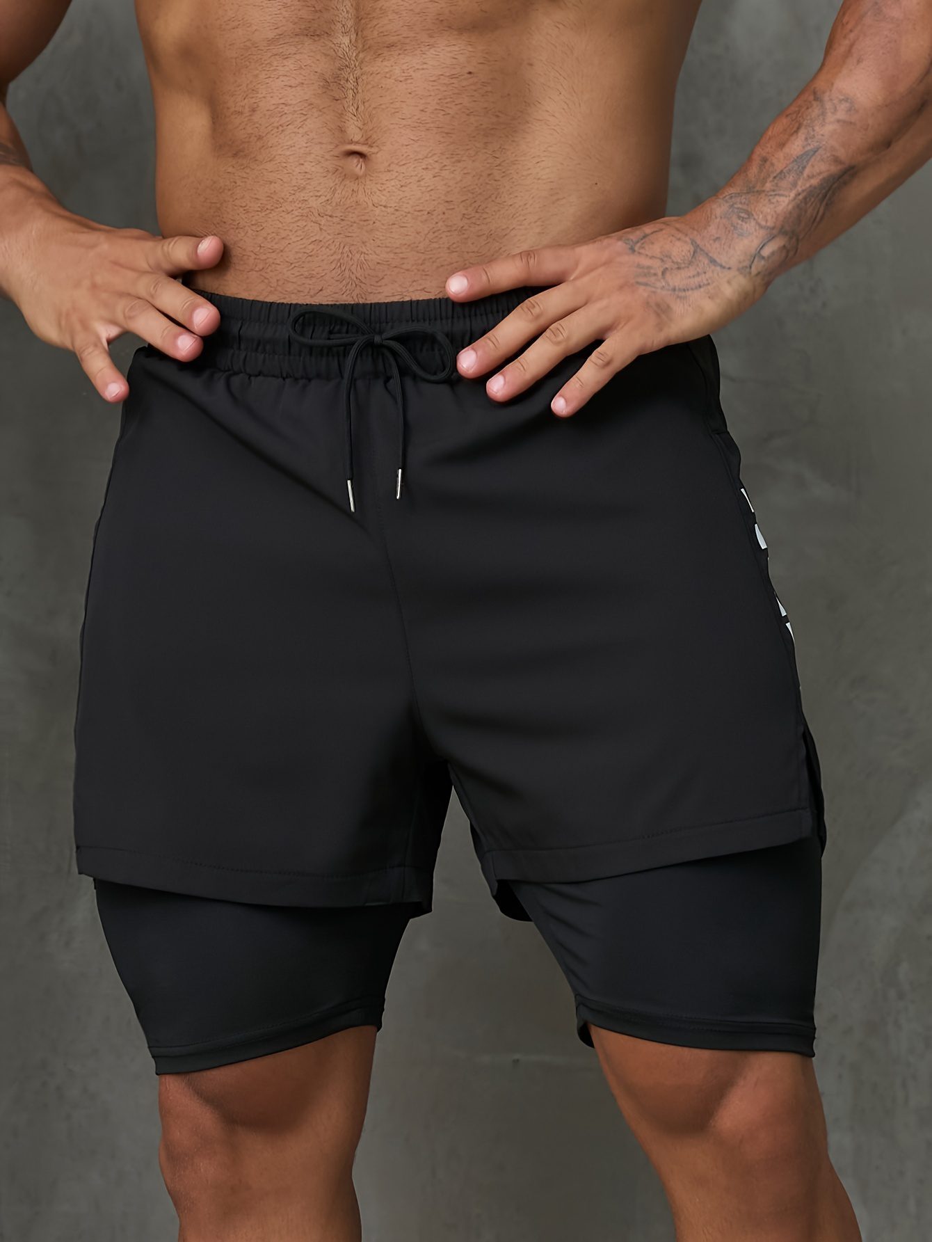 Men's 2-in-1 Running Shorts with Inner Pocket - Knee-Length, Double Layer for Gym & Training, Breathable Polyester, Machine Washable - Image 7