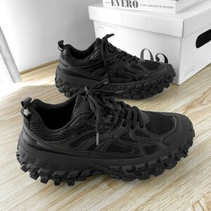 Men's Chunky Platform Jumbo Sole -Style Tank Shoes - Upper & Thick Rubber Outsole, Lace-Up Boots for Casual, Outdoor, for all-Terrain Traction - Heavy-Duty Comfortable Footwear