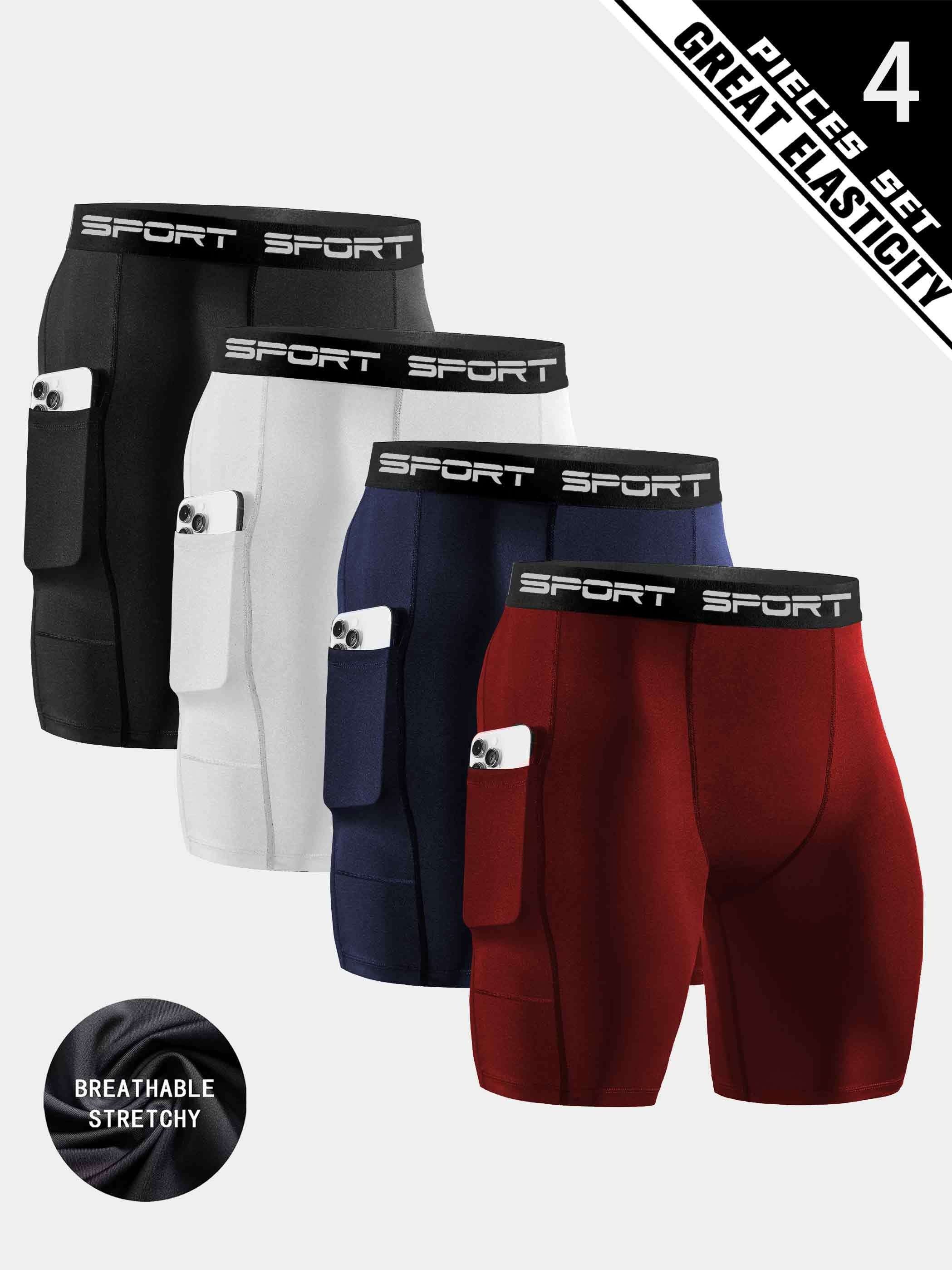 4pcs Men'S Fitness Pocket Shorts, Sports Running Five-Point Pants, Men'S High Elastic Quick-Drying Basketball Training Tight Compression Pants
