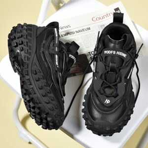 Dad Shoes for Men, Instagram Trendy Sneakers with Unique Design, Black Athletic Couple Shoes with Thick Sole for Height Increase. Comfortable Inner Lining, Non-Irritating to Feet. Fashionable Woven Laces, TPU Composite Outsole for Pressure Relief and