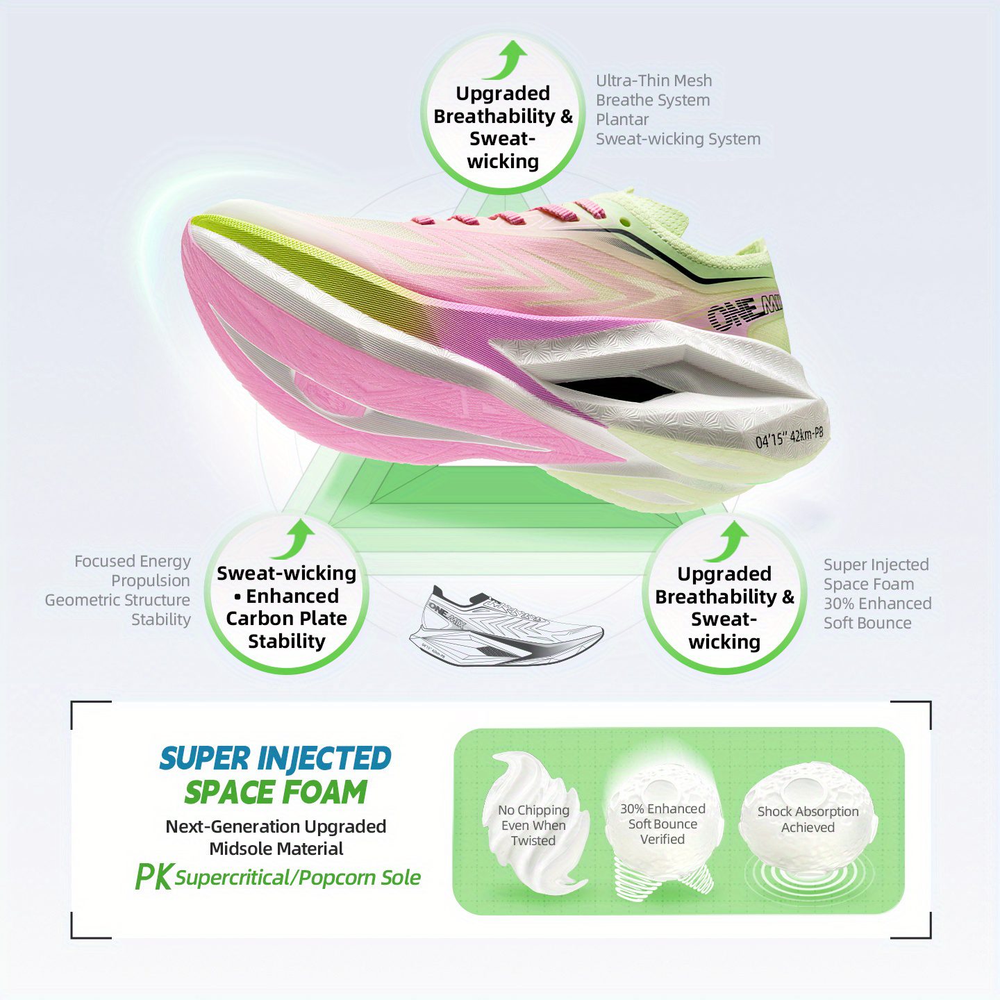 Sneakers, Lightweight Design Professional Carbon Plate Racing Running Shoes, Cushioned and Breathable, Full-sole Carbon Plate, Specialized for Marathon, Sprint, and Racing Training
