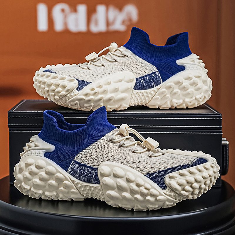 Men's Platform Sole Wear-Resistant Sneakers, Breathable Mesh Fabric, Quick-Drying Running Shoes, Trendy and Slip-On Jogging Shoes