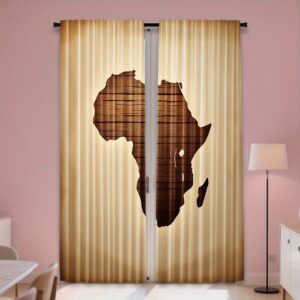 2pcs Africa Map Wooden Vintage Pattern Semi-Sheer Curtains, Rod Pocket Design, Machine Washable Polyester for Living Room & Bedroom Decor, All-Season African Map Art Print, Curtains for Living Room
