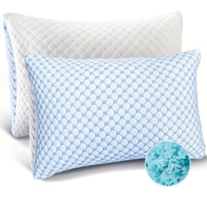 1pc Queen Size Cooling Pillow | Adjustable Loft Bed Pillow, Breathable, Washable Removable Cover, Firm or Soft Options for Side, Back, Stomach, Hot Sleepers, MINCOCO