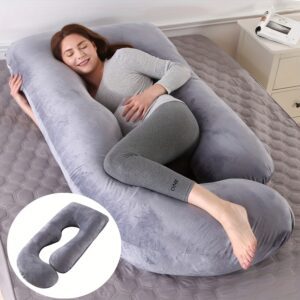 A Single Pregnancy Pillow Designed for Side Sleeping, Featuring a Removable Crystal Velvet G-Shaped Lumbar Support