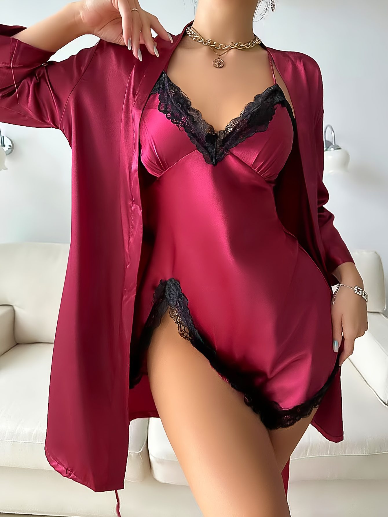 Women'S Elegant And Sexy Satin-Like Sleepwear Set for All Seasons - Image 4
