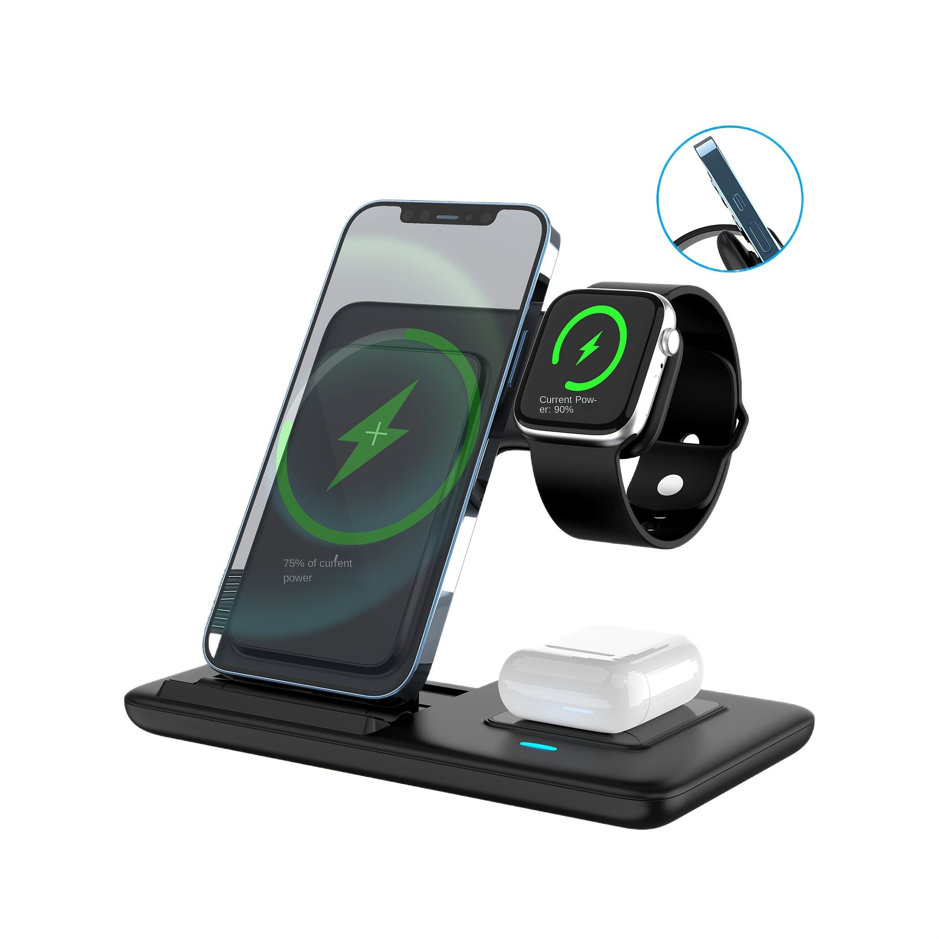 Foldable 3-In-1 Wireless Charging Station for Multiple Devices | Fast Charger Stand Dock for Iwatch Series 9 8 7 6 SE 5 4 3 2, Ultra Airpods Pro 3 2, for Iphone 17/16/15/14/13/12/11 - Magnetic Connector, USB Power, Brand: MINGMAI - Image 4