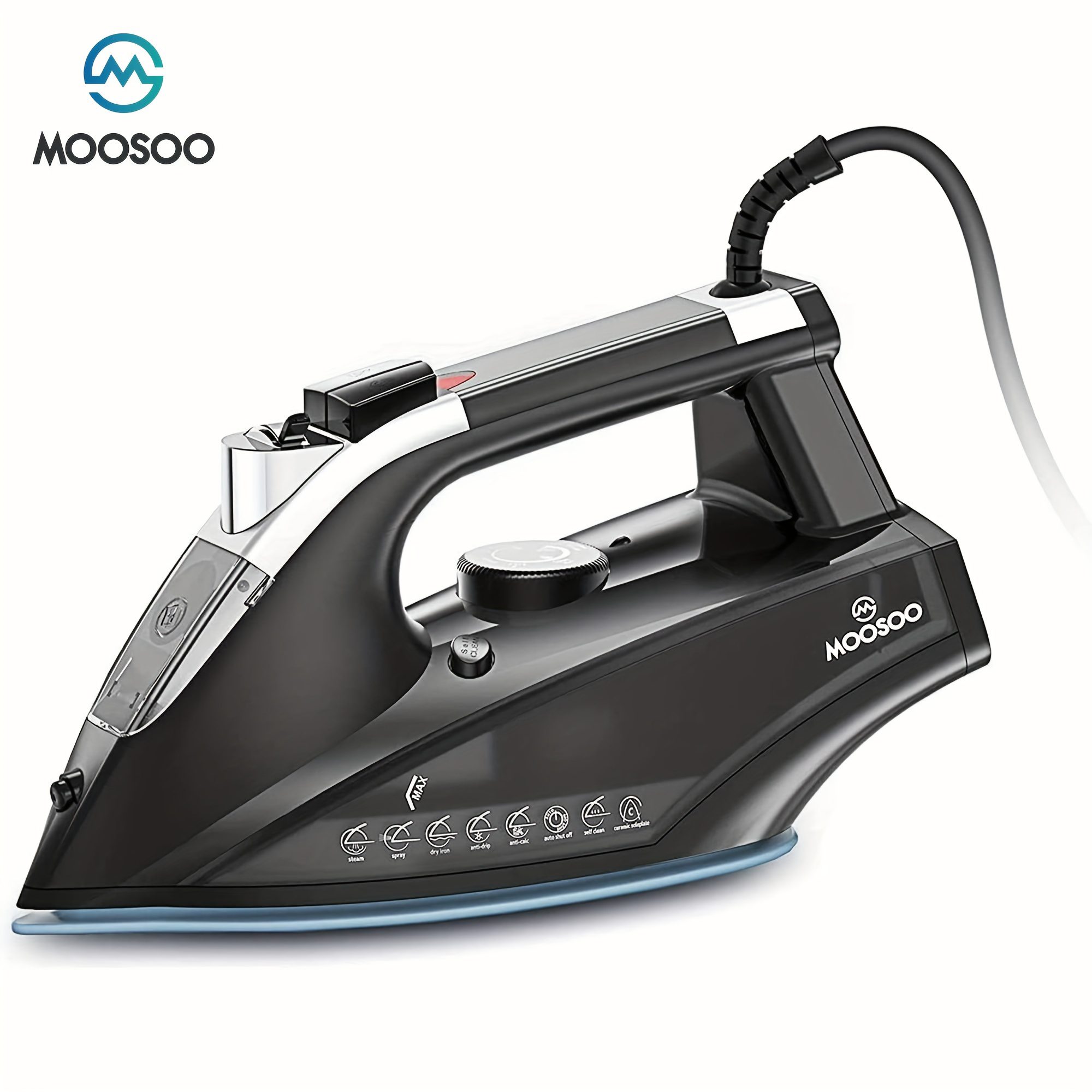 MOOSOO Steam Iron 1800W Professional Iron for Clothes Lightweight Anti-drip Iron with Auto-Off
