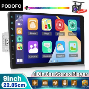 9-Inch 1DIN Touch Screen Car Stereo Radio with Wired Mirror Link MP5 Multimedia Player Support Wireless, FM Radio, USB, EQ, Steering Wheel Control for Car Supports multiple languages+Rearview Camera(optional), Vehicle Entertainment System, Indash Receiver, Sleek Dashboard Unit, Touch Screen Display, Sturdy Mounting, Durable Construction, Eq Audio System, USB Compatible Player, Car Enthusiasts, Techsavvy Users