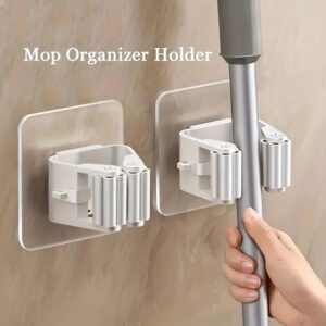 Set of 5 Easy Installation No-Drill Mop And Broom Holders - Durable Adhesive Wall-Mounted Storage Hooks for Organizing Bathrooms And Utility Areas, Utility Hooks