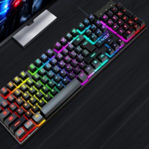 2pcs ROG Black Wired Gaming Keyboard And Mouse Set Usb/Rainbow Backlit Mechanical Feel Keyboard And ROG Mouse for PC Laptop, PS4, PS5, Xbox