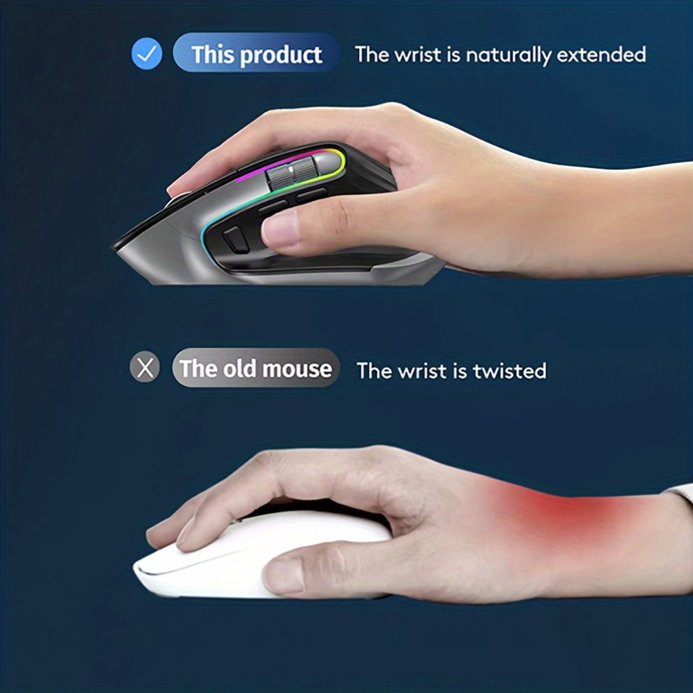 Ergonomic Dual Mode Gaming Mouse RGB 2.4Ghz Wireless Rechargeable Mouse for Multi Device - Image 3