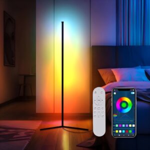 65-Inch RGB Corner Floor Lamp with 16 Million Colors, 216 Dynamic Lighting Effects, And Music Synchronization - Controllable Via App And Remote for Your Bedroom, Living Room, Or Gaming Space