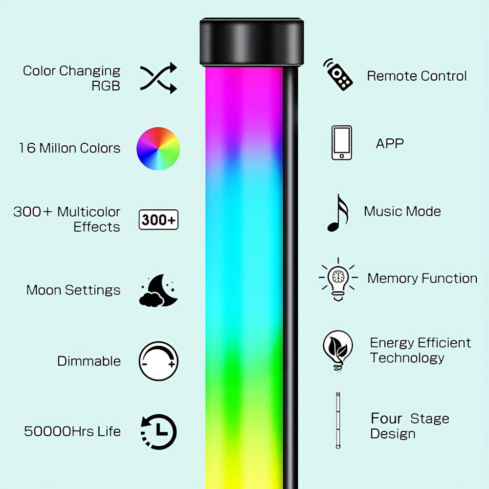 Smart RGB+White LED Floor Lamp with Music Sync, App control Modern Adjustable Gooseneck Corner Light for Gaming Room, Living Room, Party, RGB Color Changing Mood (/Metal) - Image 2