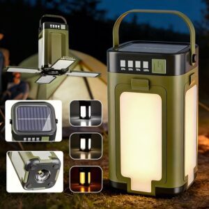 Portable Solar LED Flashlight, LED Camping Lantern with Solar Panel And Type-C Charging, Solar Camping Light, 4-Panel Expandable Design, Power Bank Function, Ideal for Power Outages, Outdoor Activities