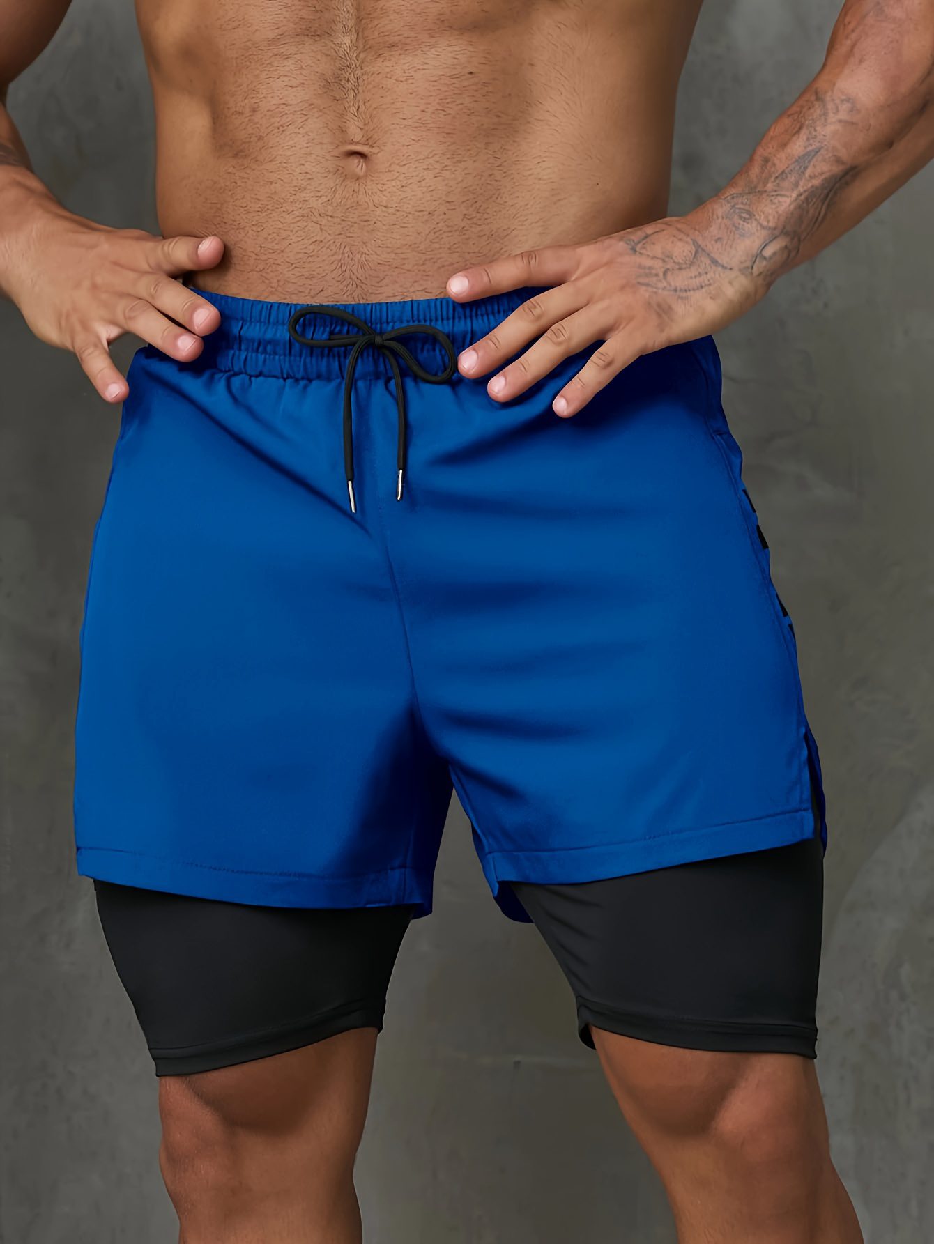 Men's 2-in-1 Running Shorts with Inner Pocket - Knee-Length, Double Layer for Gym & Training, Breathable Polyester, Machine Washable - Image 8