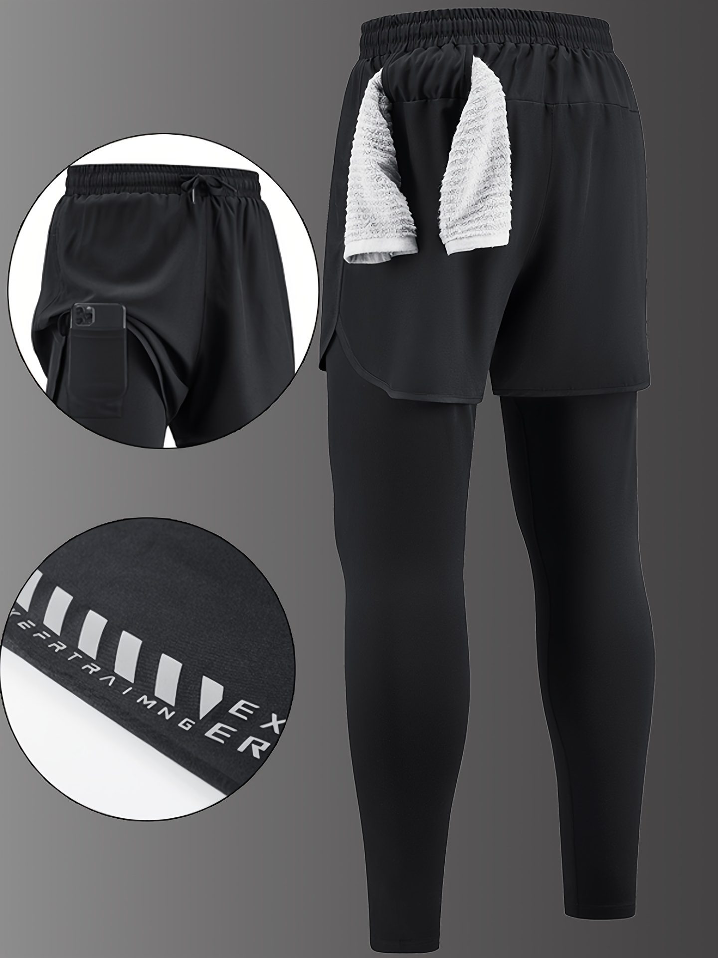 Men'S Casual Sports Long Pants Suitable for All Seasons, Designed to Look Like Two Pieces, Featuring Pockets, a Regular Fit, Elastic Waistband, Quick-Drying And Breathable Fabric, Moisture-Wicking Properties, Ideal for Hiking, Training, Yoga - Image 4