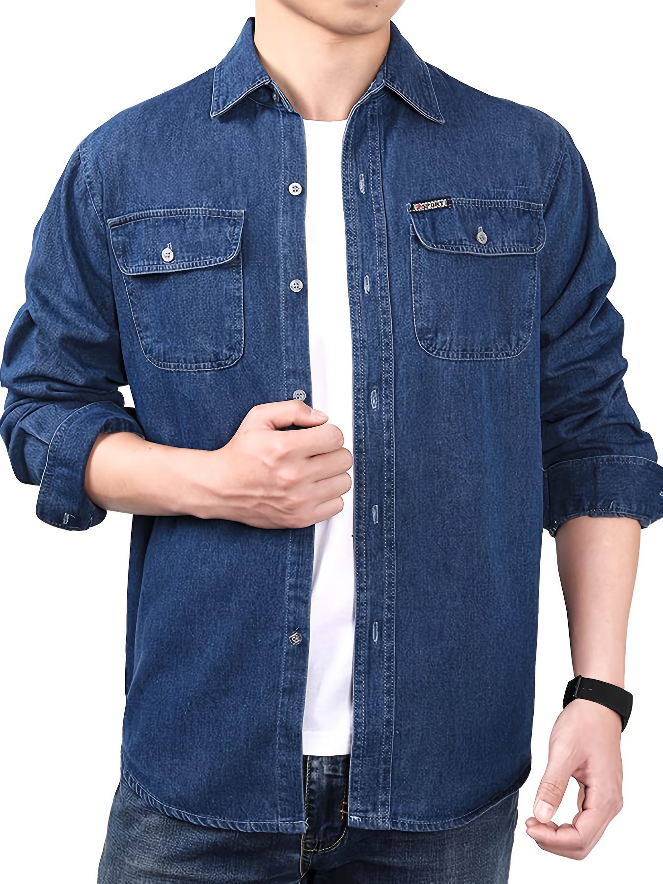Men's Spring/Autumn Denim Shirt Long Sleeve Fashion Loose Casual Pure Summer Lightweight Workwear Labor Protection Jacket - Image 4