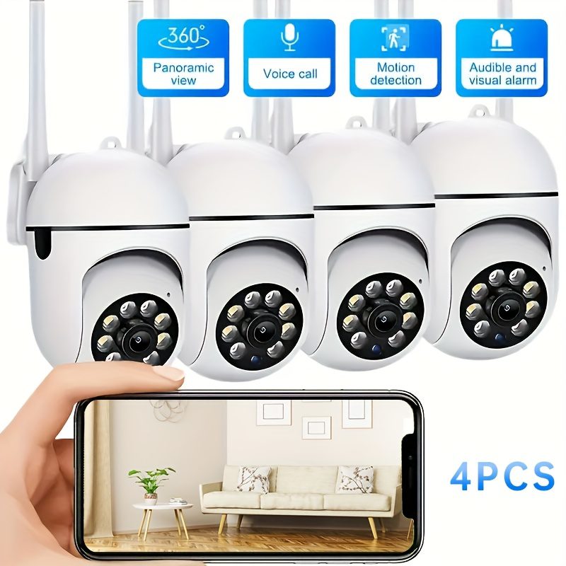 4-Pack Full HD WiFi IP Smart Security Cameras, 1080P Surveillance System with Integrated PTZ Control, AI Motion Detection, Full-Color Night Vision, Two-Way Audio, and 2.4GHz High-Speed WiFi Connection