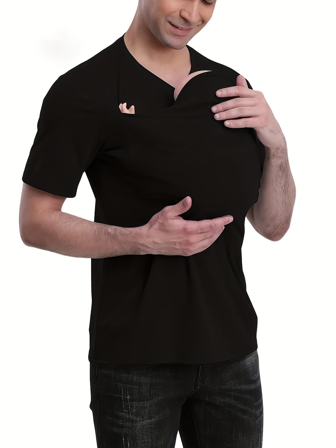 Fashionable Men's Casual T-Shirt with Kangaroo Pocket, Breathable Polyester Fiber, Crew Neck, Short Sleeves, Summer Casual Wear - Image 2