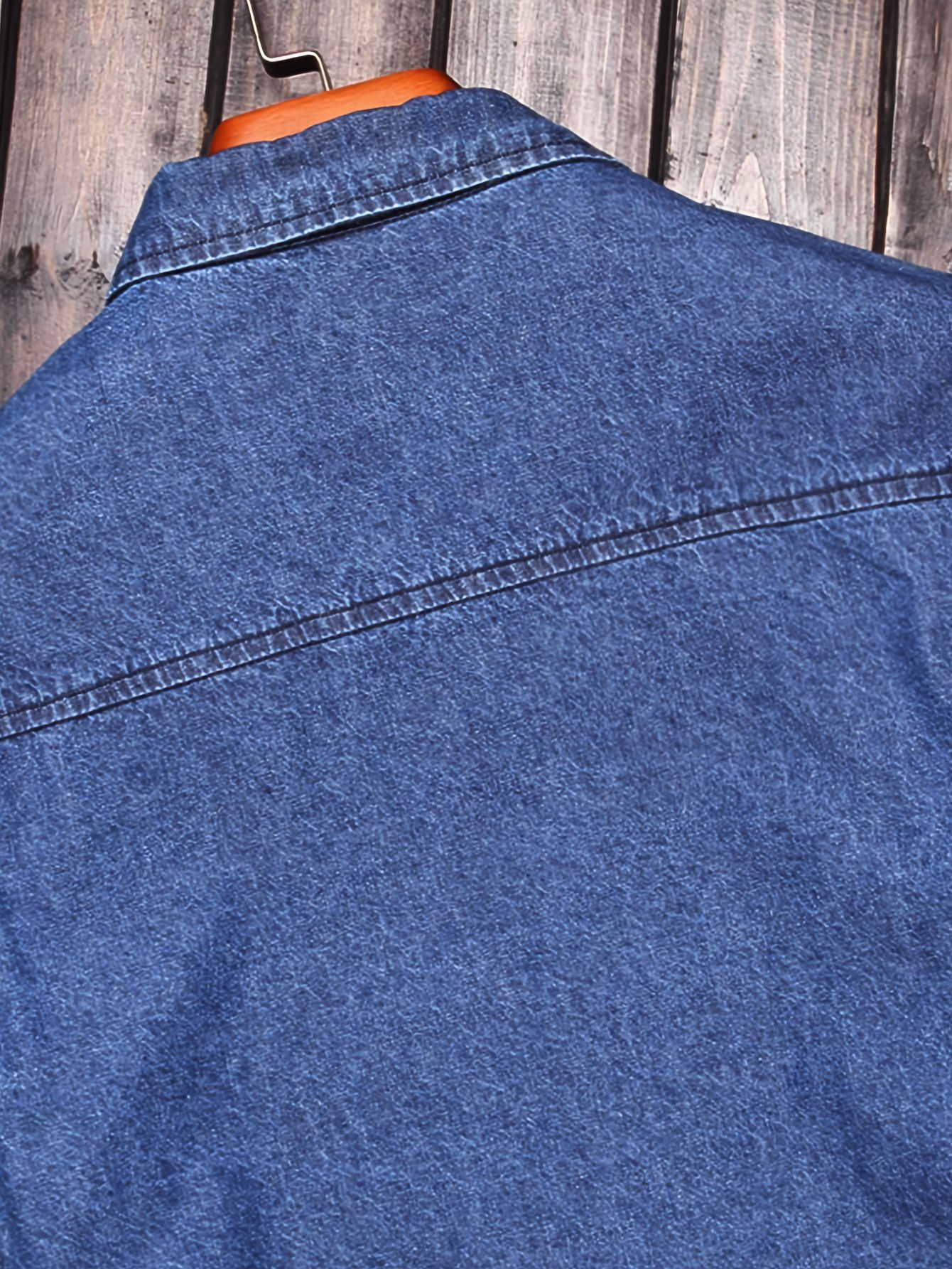 Men's Fashion Spring/Autumn Denim Shirt Jacket, Washed Denim Medium + Enzyme Softening Process - Image 8