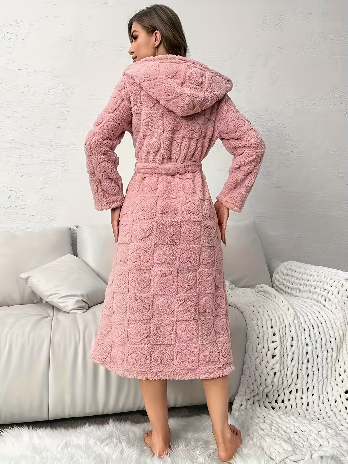 Women's Heart-Patterned Autumn/Winter Long-Sleeve Long Fuzzy Robe - Image 2