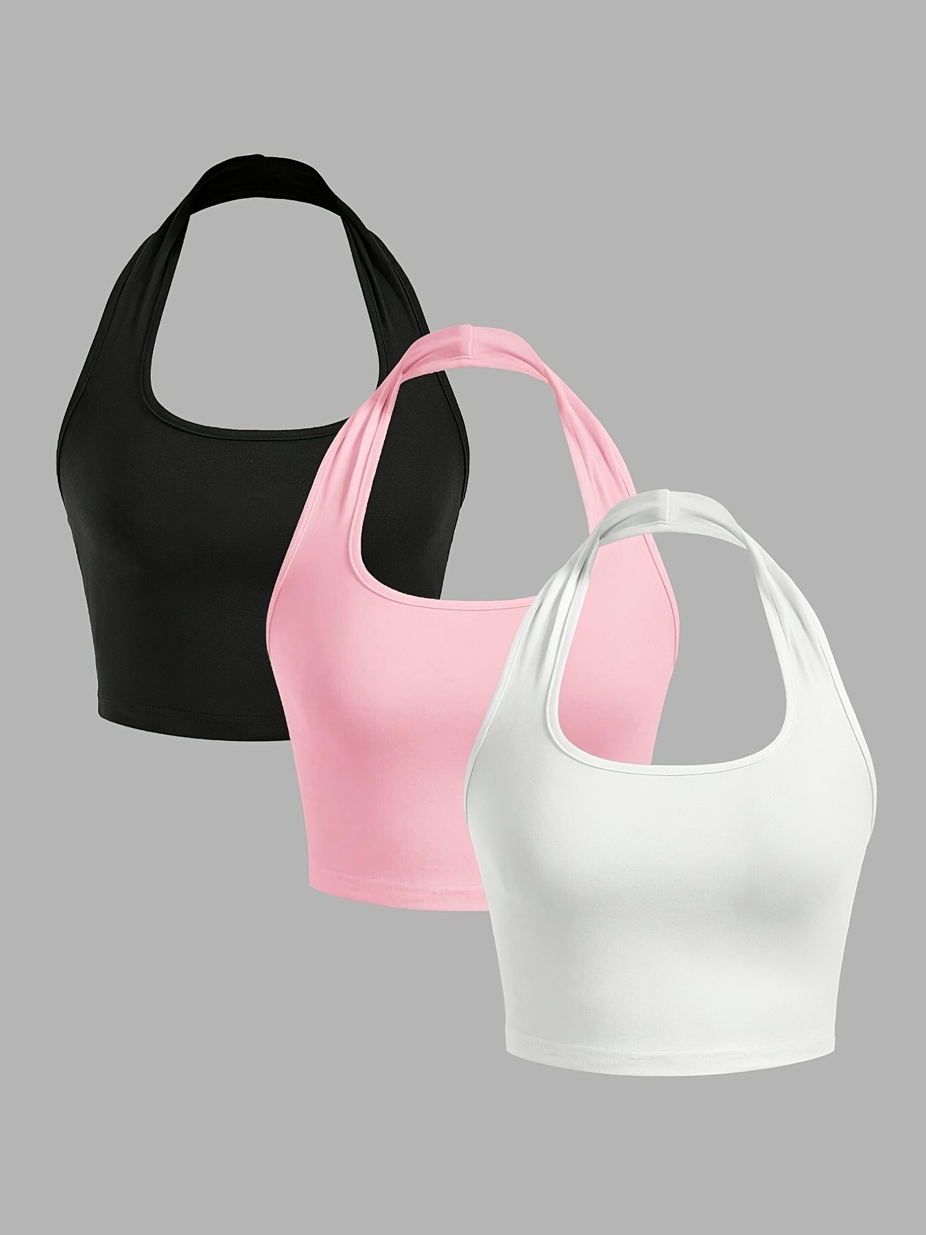 3-piece New Sexy Halter Neck Tank Top, Solid Color Sexy Casual Camisole Top for Women - Image 3