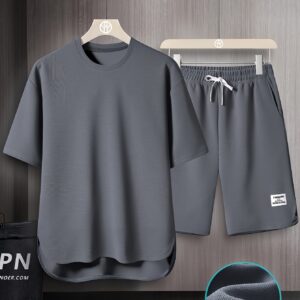 Summer Short Sleeve Suit for Men, Round Neck T-shirt, High-end Solid Color, Half Sleeve, Open Hairpin, Thin, Breathable Shorts, Two-piece Set, AWESOME BIRD
