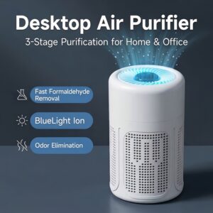 2026 New Model, HEPA Air Purifier - HEPA Filter, Anti-Allergy, Negative Ion, Quiet Desktop Deodorizer, Removes Pet Dander, Odors, Smoke, Pollen, Secondhand Formaldehyde, PM2.5 Fine Particles, Type-C Port, Suitable for Bedroom and Office