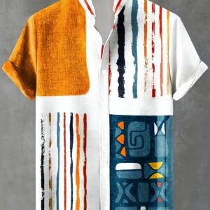 Men'S Vintage Shirt with a Stand Collar And Button Front, Made from Non-Stretch Fabric - Suitable for Both Formal And Casual Occasions - Available in Orange, Blue, Black, White