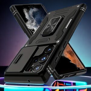 Phone Case: for Samsung S26 S25 S24 S23 S22 S21 S20 Ultra A 42 A22 A 12 A32 A33 A51 A52 A72 A71 A73 A53 A14 A 13 A34 A54 A23 Case with Slide Camera Cover Built-in Rotated Ring Kickstand [Full Camera Protection] Protective Case