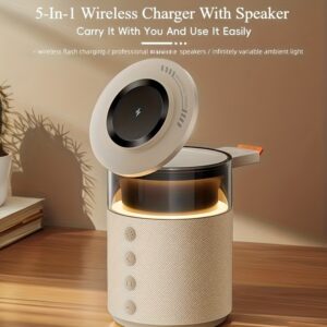 5-In-1 Magnetic Wireless Charging Station with Wireless Speaker & Night Light, Fast Charger for Iphone for Iwatch Series