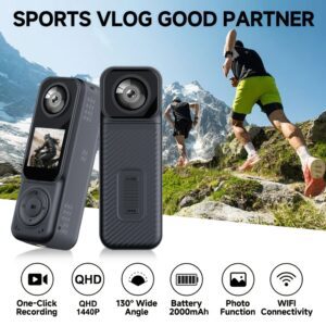 Dual 1440P Front/Rear Action Camera with Color Screen & - - Vlogging Camera Suitable for Sports/Travel, Dual Recording,, Holiday Gift ()