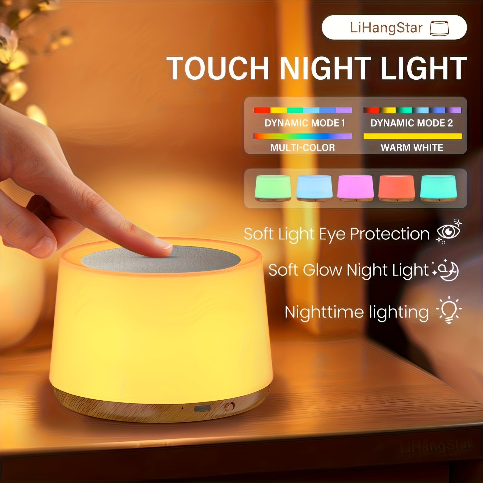 Lihangstar Touch-Sensitive Smart Lamp, a Brand New Touch Bedside Lamp, Night Light/Table Lamp, Adjustable Brightness And Color Night Light, USB Rechargeable/Suitable for Bedroom, Living Room, Parties, Desktop, Birthday Gift Ambient Light - Image 3