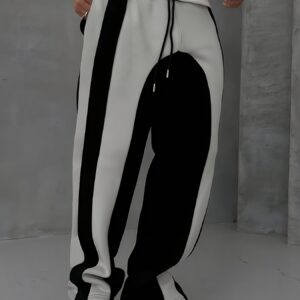 Men's Casual Patchwork Knitted Trousers, Slightly Elastic Fabric, Elasticated Waist, Suitable for Outdoor Wear All Year Round.