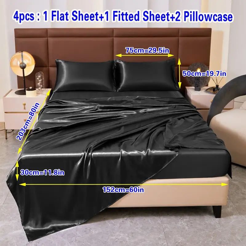 4pcs Comfort Satin Sheet Set - All-Season Versatile Non-Shrink, Ball-Free Machine Washable Luxury Fitted Sheets Soft and Smooth Bedding for Bedroom and Guest Room 1 * Flat Sheet + 1 * Fitted Sheet + 2 * Pillowcases - Image 20