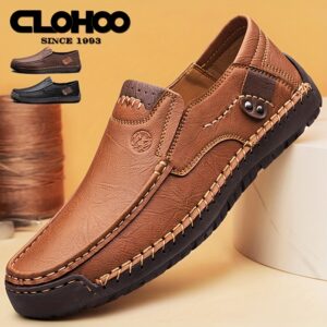 CLOHOO Men'S Handmade Shoes Soft Sole Comfortable Breathable Business Casual Shoes Rubber Sole Durable Sports Casual Shoes Slip On All-Season Office Youth Fashion Shoes