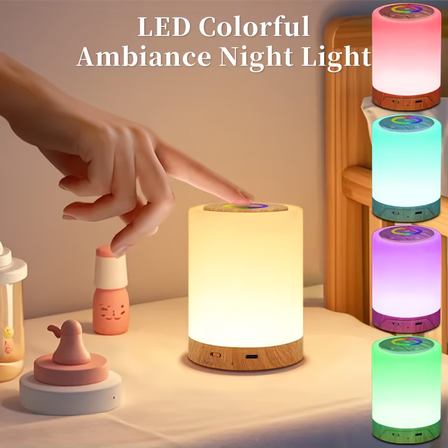 1pc/2pcs Bedside Lamp, Touch Night Lamp, Wood Grain Color Table Lamp, 3 Lighting Mode, 5 Brightness Level, RGB Ambient Lamp, Soft Light Reading Table Lamp, 1500mAh Battery, TPY-C Charging Use, Portable Lamp, Suitable for Bedroom, Living Room - Image 6