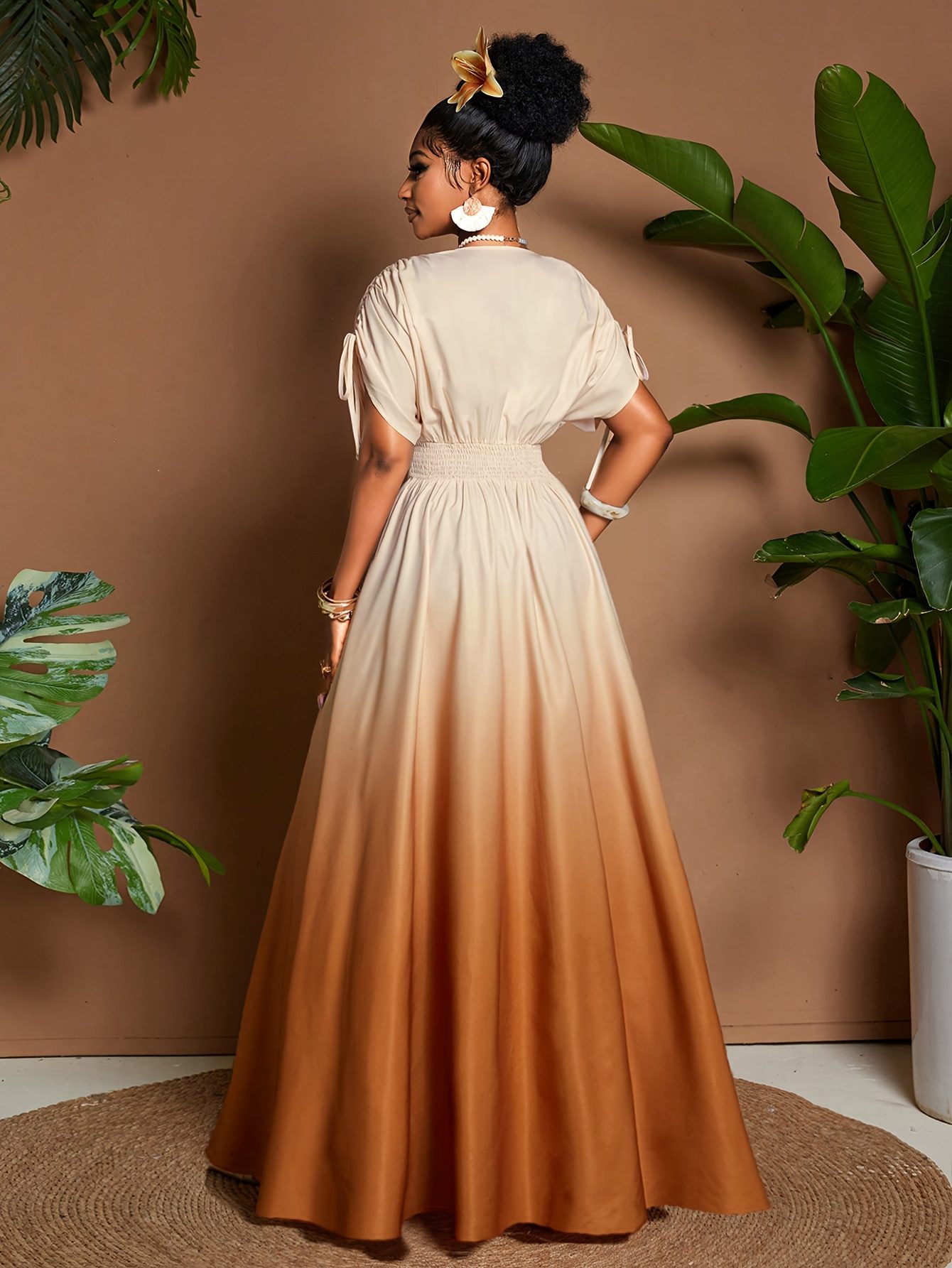 Women's Elegant Gradient V-Neck Long Maxi Dress with Fitted Bodice & Flowy - Waist, Machine Washable Winter Dress for Weddings, Parties, Fall/ Winter Events - Non-Stretch Suitable for Weddings, Parties, Fall/Winter Events - Image 7