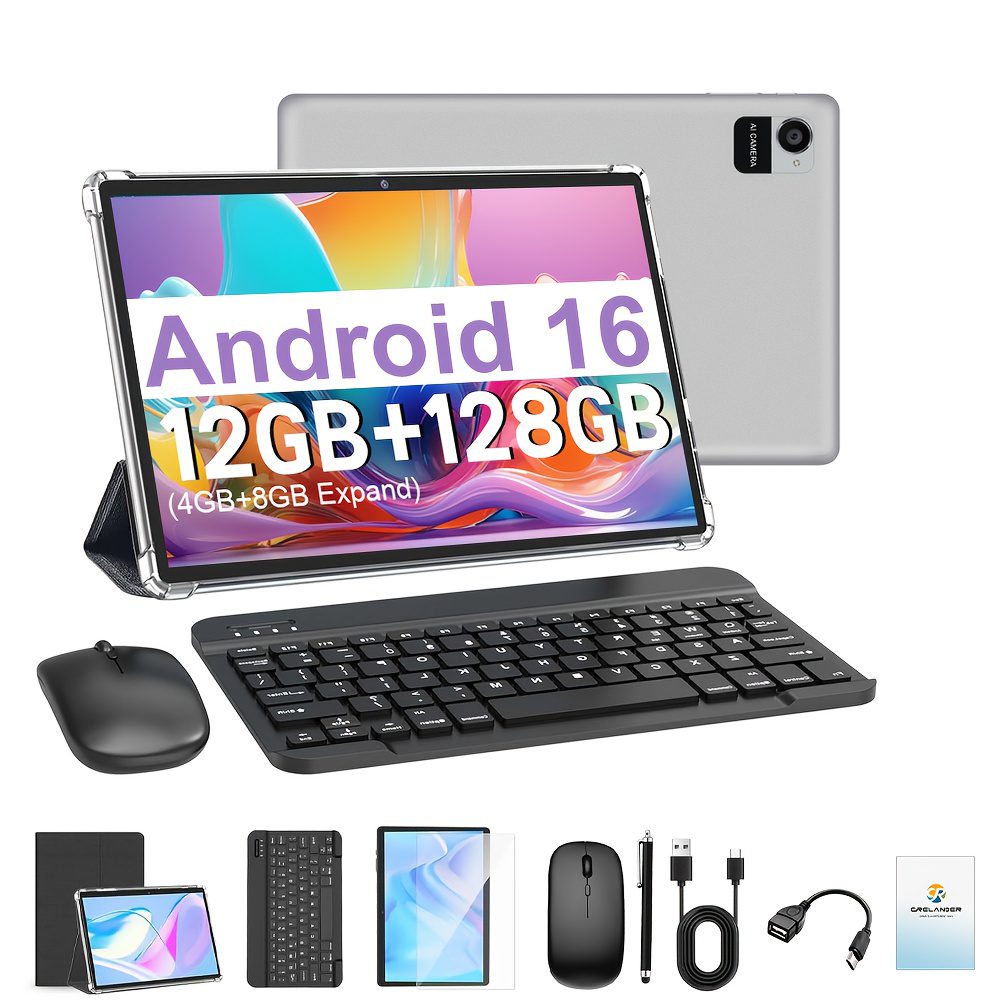 CRELANDER 2025 NEW Android Tablet with a 10.1 Inch IPS Touch Screen, 2-In-1 Design Including a Protective Case, Optional Keyboard, Mouse, And Stylus. It Features 12GB RAM (4GB + 8GB Expandable) And 128GB Storage, Supporting a 1TB TF Card, Tablet - Image 4