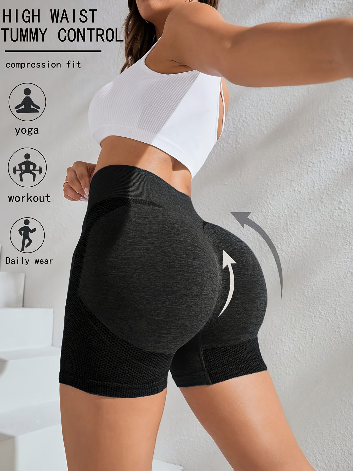 High-Waisted Seamless Exercise Shorts in a Two-Piece Set, Stretchy Design for Butt Lifting And, Perfect for Yoga And Gym Workouts - Available in Solid Colors - Image 10