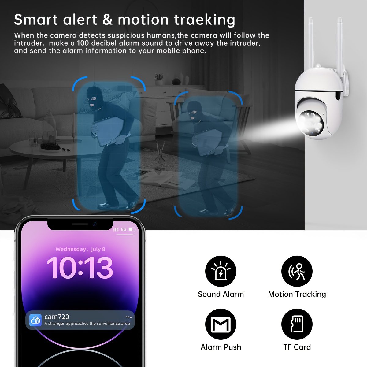 4-Pack Full HD WiFi IP Smart Security Cameras, 1080P Surveillance System with Integrated PTZ Control, AI Motion Detection, Full-Color Night Vision, Two-Way Audio, and 2.4GHz High-Speed WiFi Connection - Image 6