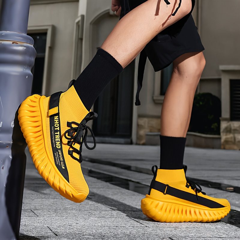 Men's Lightweight Sneakers - Non-Slip MD Sole, Breathable Sneakers for Gym, Running, Walking - All-Day Comfort Slip/resl Closure - Neon Yellow & Black Accent - Casual & Formal Shoes - Durable Lightweight Design for Everyday & Special Events, Outdoor Walking, Sporty Look, Supportive Sole, Versatile Footwear, Fitness Enthusiasts