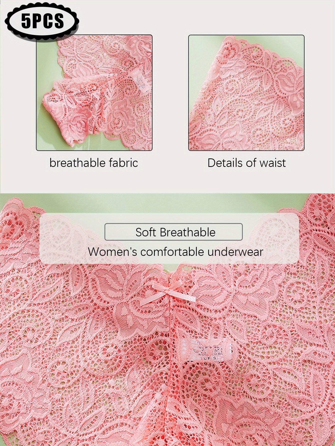 5pcs of Randomly Colored Women'S Low-Rise Lace Panties, Comfortable And Romantic, Perfect for Holiday Parties And Triangle Cut. - Image 5