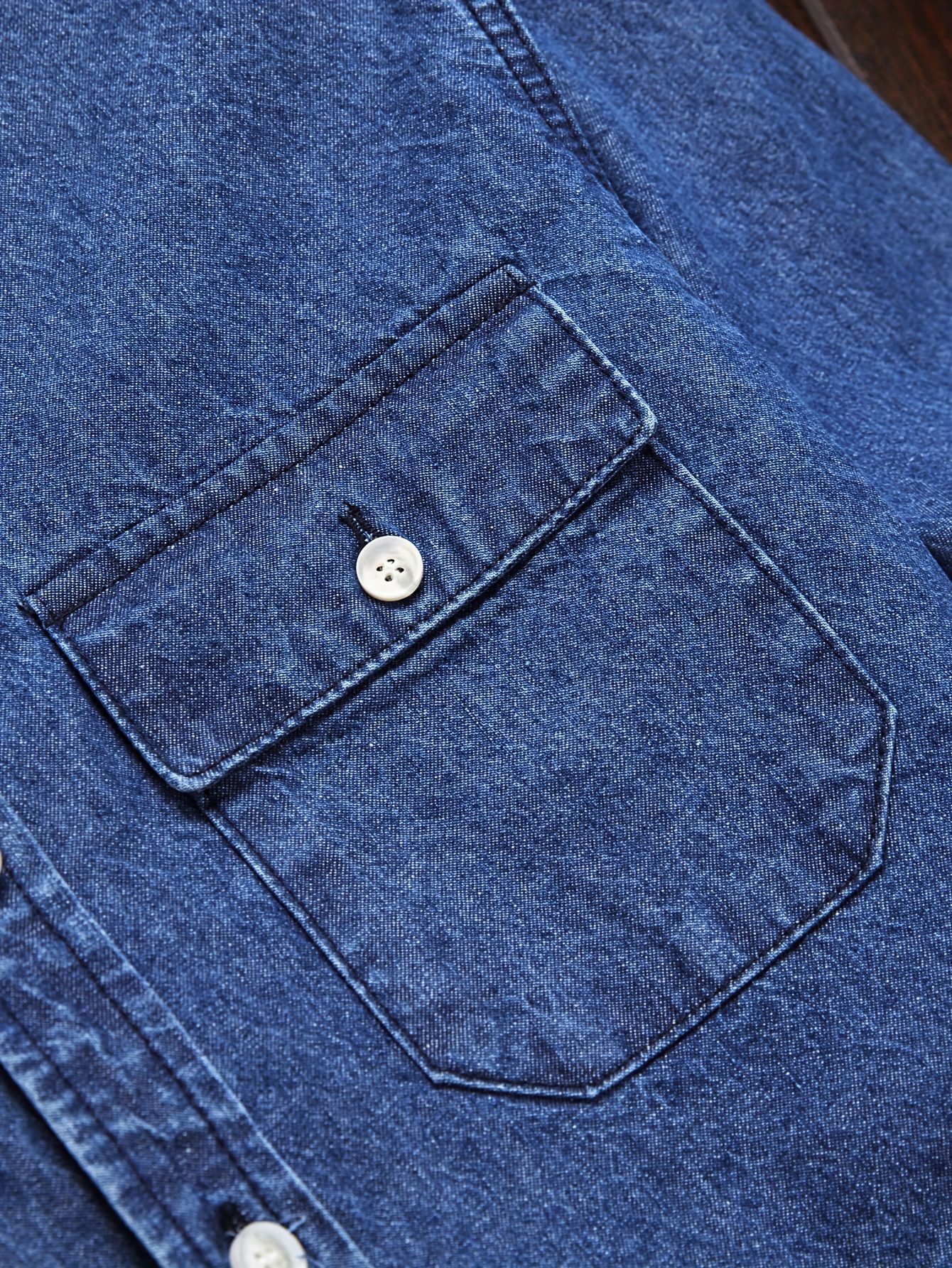 Men's Fashion Spring/Autumn Denim Shirt Jacket, Washed Denim Medium + Enzyme Softening Process - Image 4